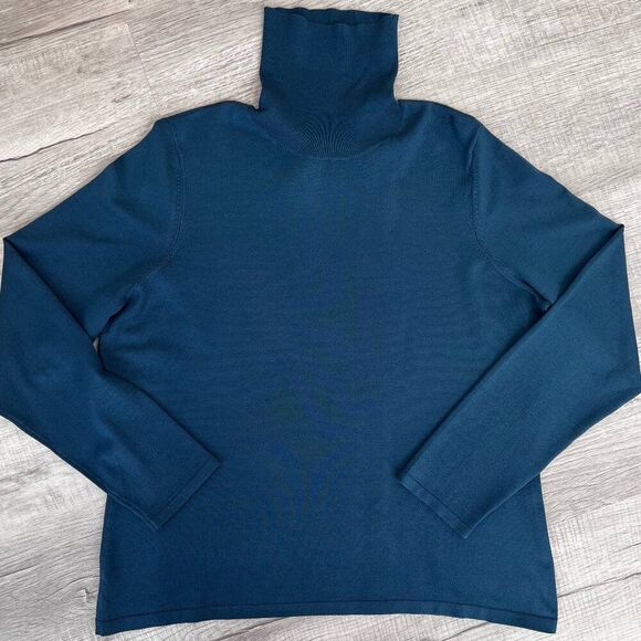 Ann Taylor Sweaters - Ann Taylor Silk-Blend Longsleeve Dark Turquoise, Peacock BlueTurtleneck Sweater